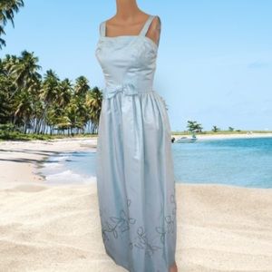 60s Blue Formal Gown Party Dress Sequin Design Princess Sleeveless XS Vintage